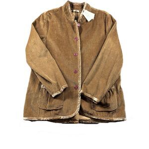 J Jill Women Vintage Jacket NEW Corduroy Velvet Chore Barn Brown Large Petite LP